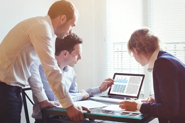 MBA graduates working as financial experts in a large bank 