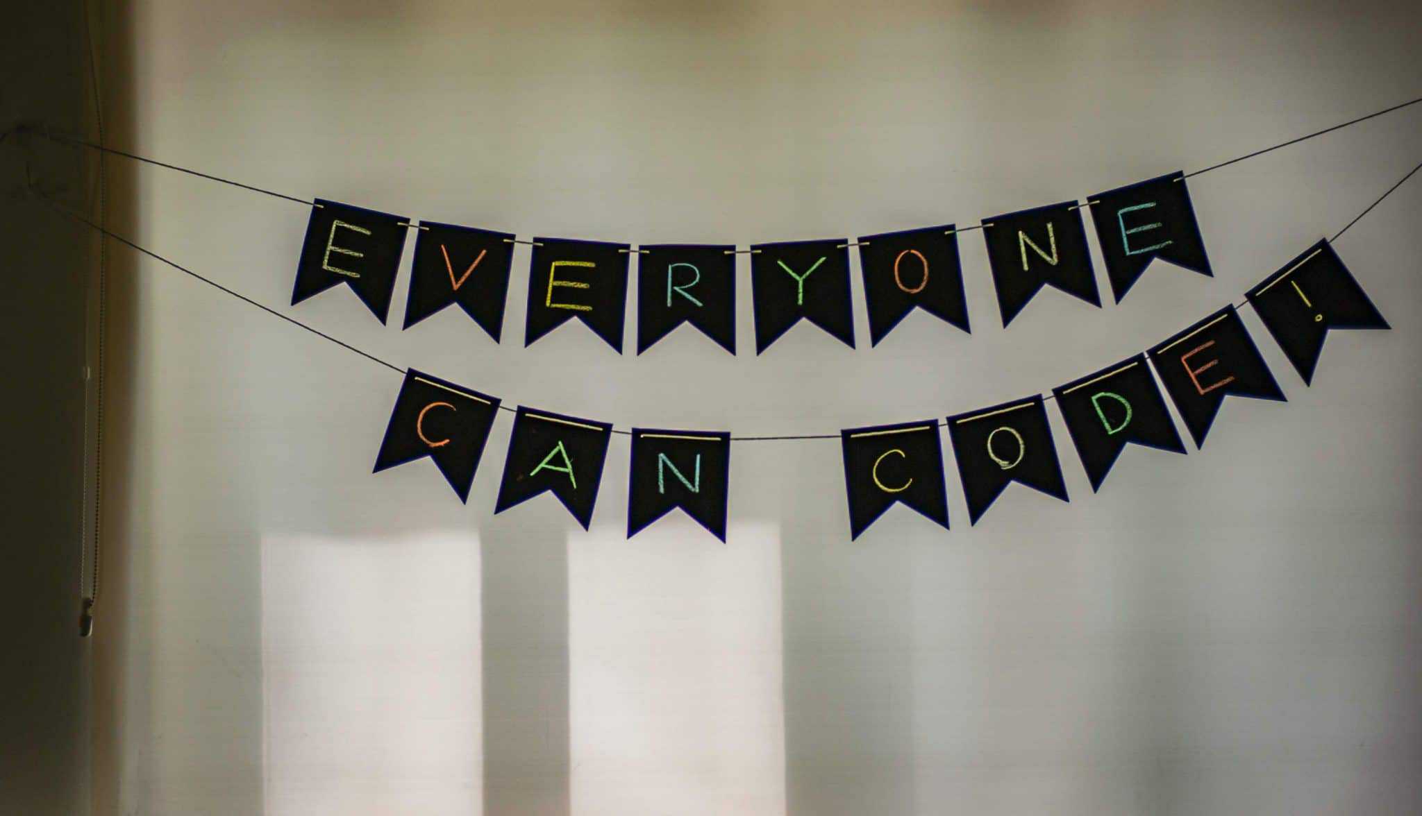 Party banner with words everyone can code