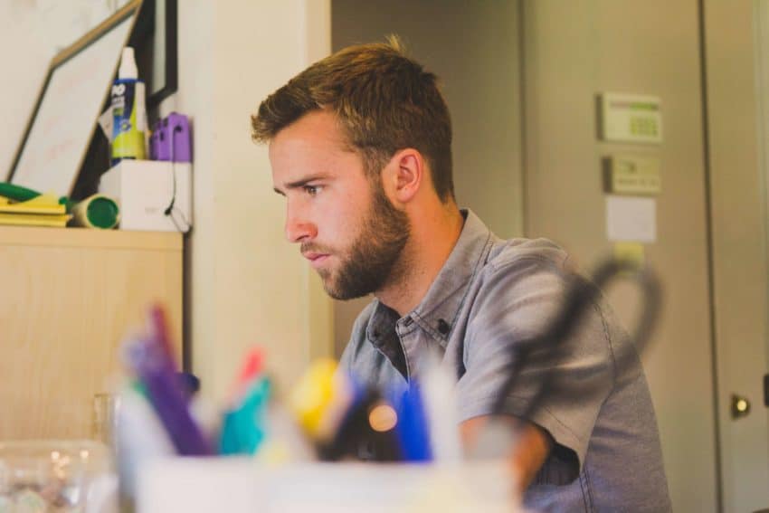 A concentrated student working