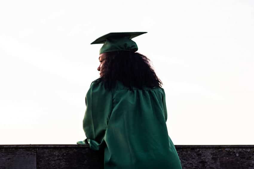 Female graduate looking to the left