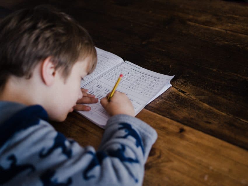 Child doing math homework