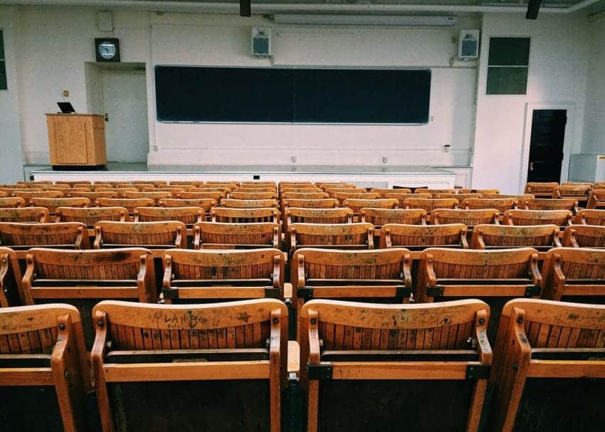 Empty rows of chairs in college classroom