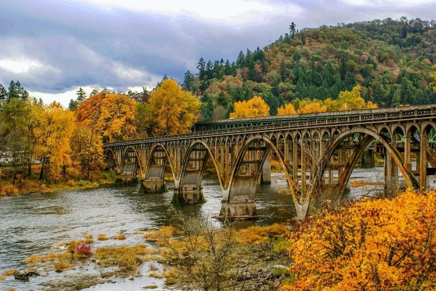 Bridge and fall foliage in Oregon