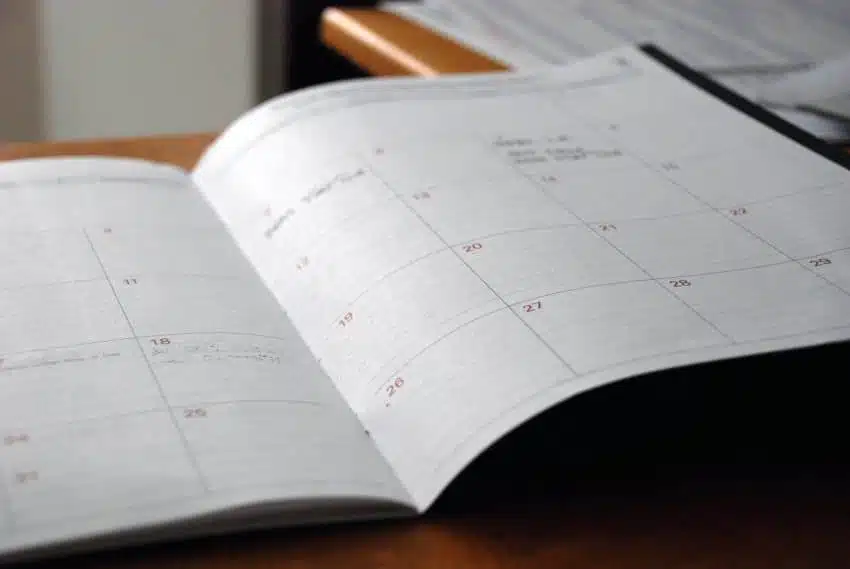 Open school planner on a desk