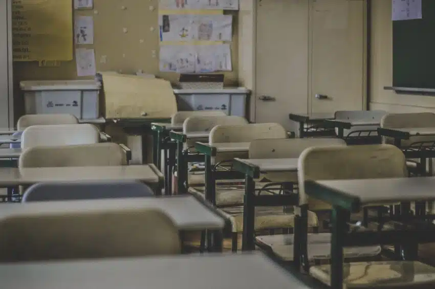Empty classroom chairs