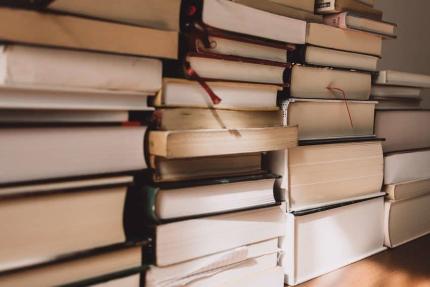 Stacks of old textbooks