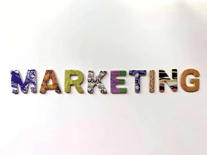 Marketing written in colorful magnet letters