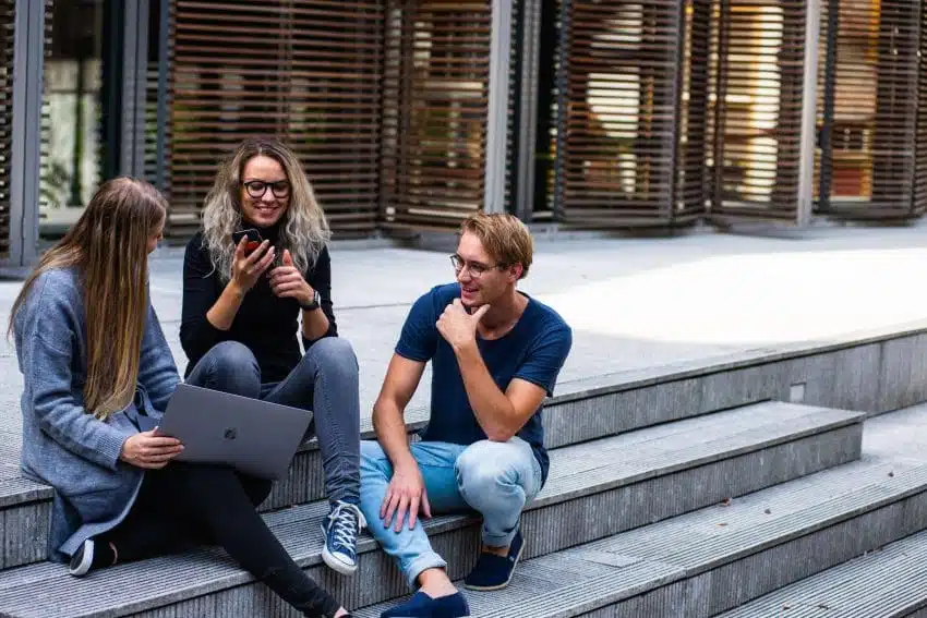Students mingling on an Ivy League campus
