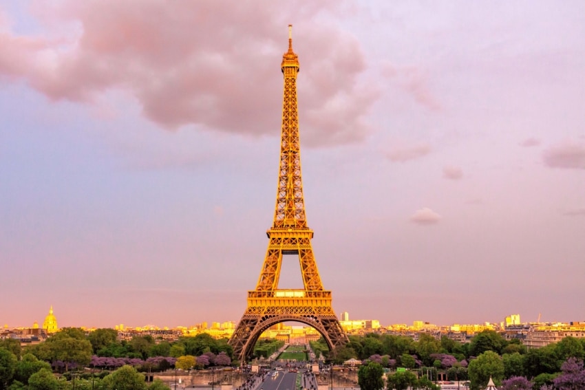 The beautiful and famous Eiffel Tower of Paris, a popular spot for students to come visit.