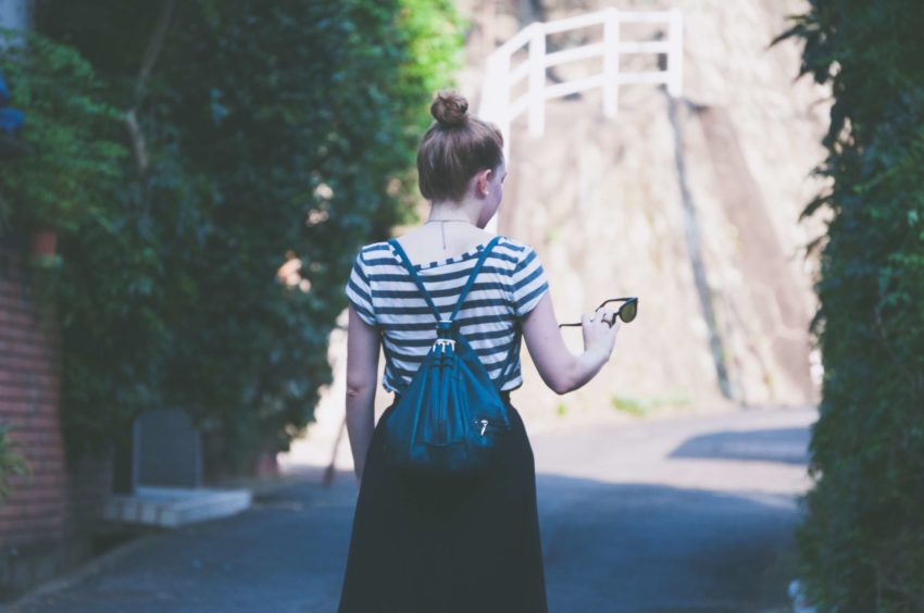 Study abroad student walking in Japan