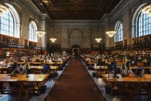 Students studying in university library