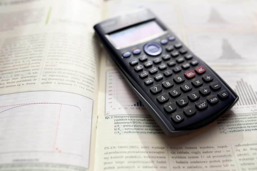 Exam study book with calculator