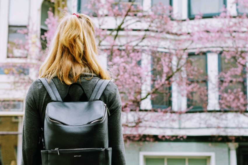 “University of the People student with backpack going to study”