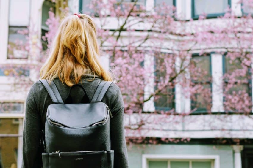 Female student wearing backpack