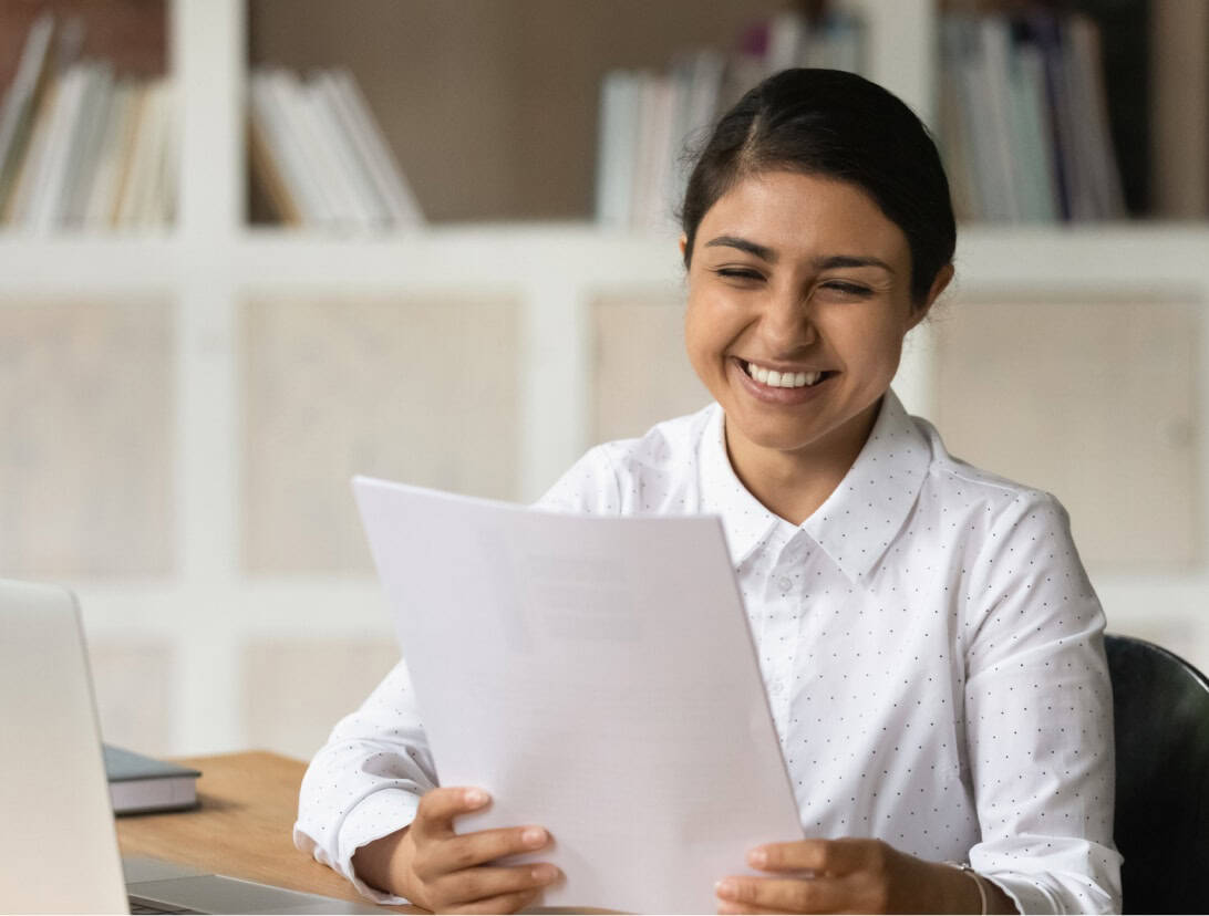 Student reviewing her exam