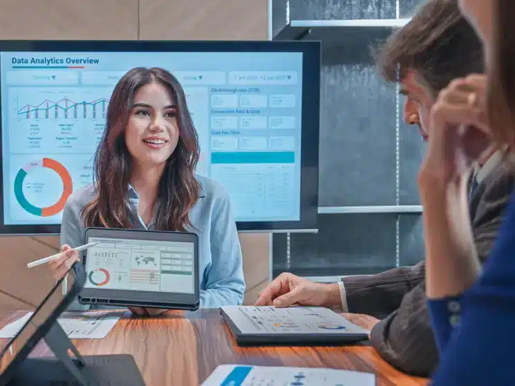 woman using AI device