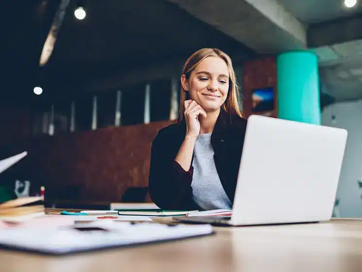 female student studying online from home