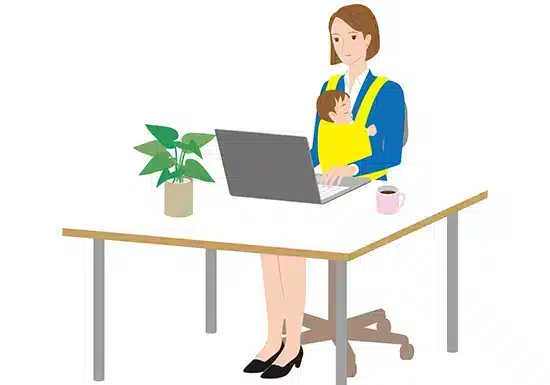 a graphical depiction of a working mother earning a degree online