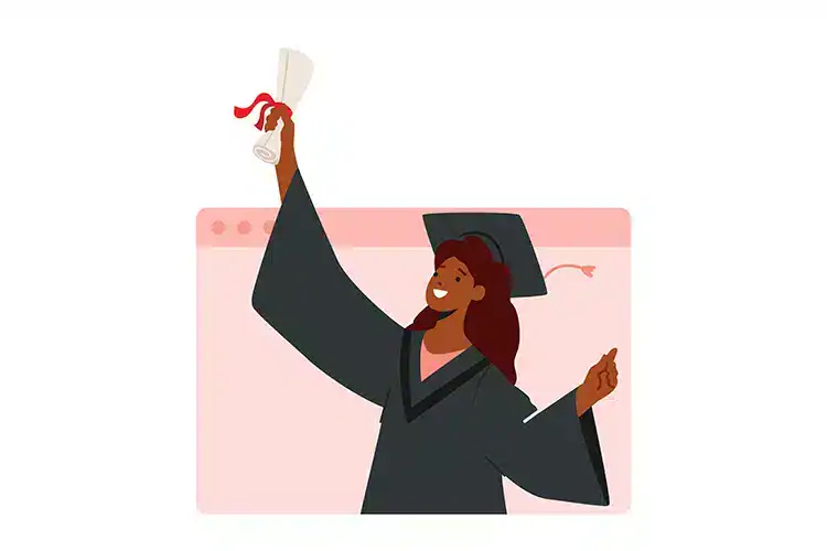 a graphical depiction of a happy female college graduate celebrating her graduation day