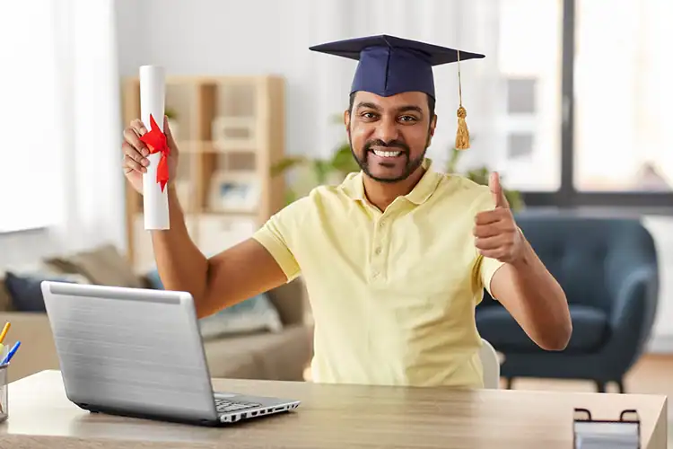 a male working adult earning his degree online