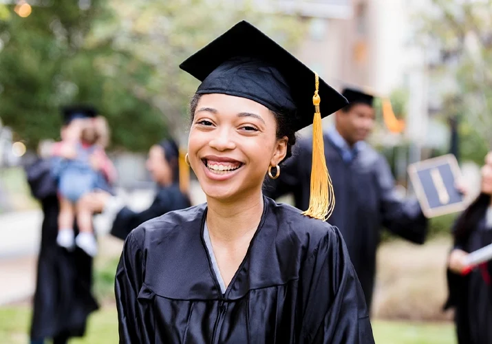 a female college student in graduation attire